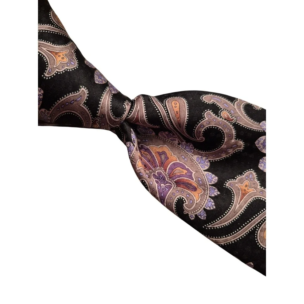 Robert Talbott Best of Class‎ Mens Silk Paisley Tie Black Purple Orange USA Made